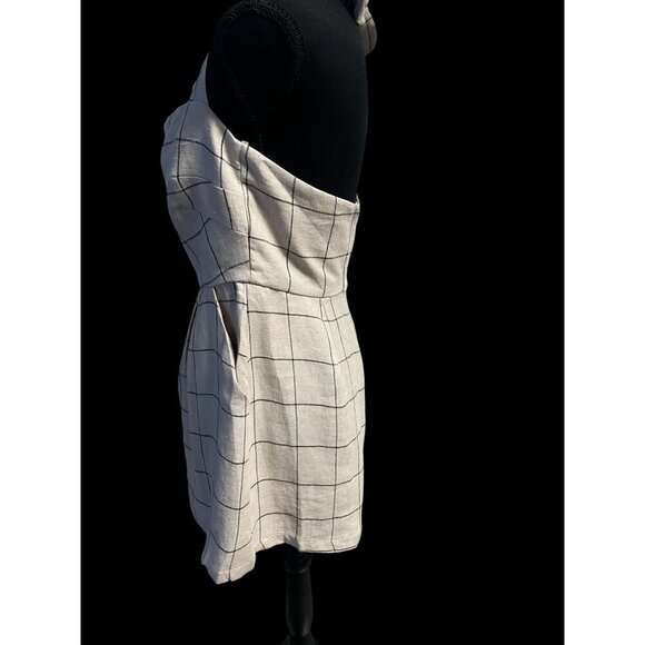 QUINN RUMER PLAYSUIT ROMPER, Plaid Halter Neck, Adjustable Tie Straps, 100% line - Picture 5 of 11